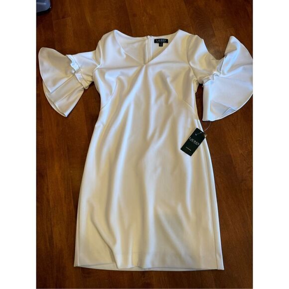 Woman’s brand new Lauren by Ralph Lauren white dress with ruffles sleeves - Picture 1 of 6